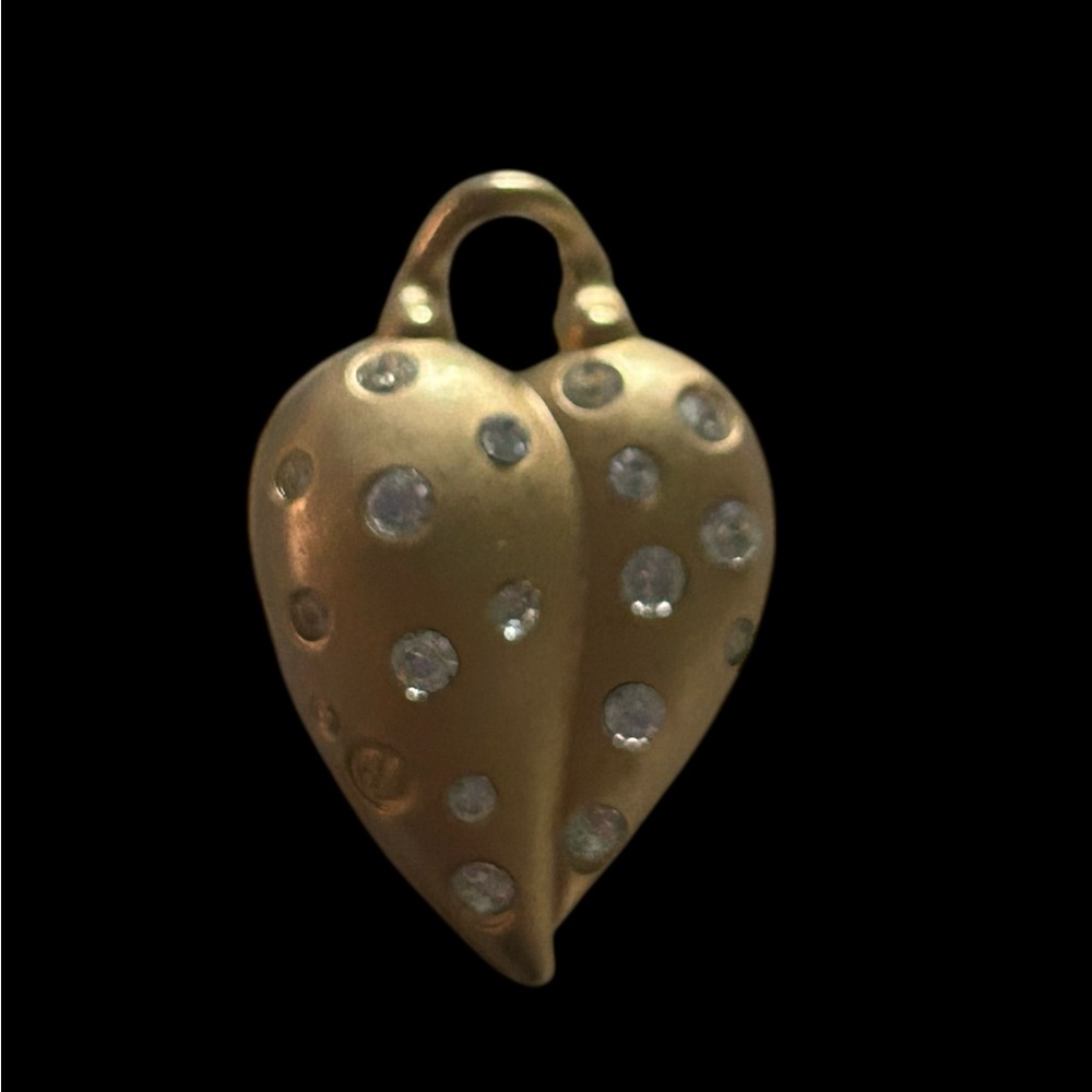 VTG Swarovski Puffed Heart Crystal Pendant Gold Tone 1.5" Signed Mother's Day - Picture 6 of 7